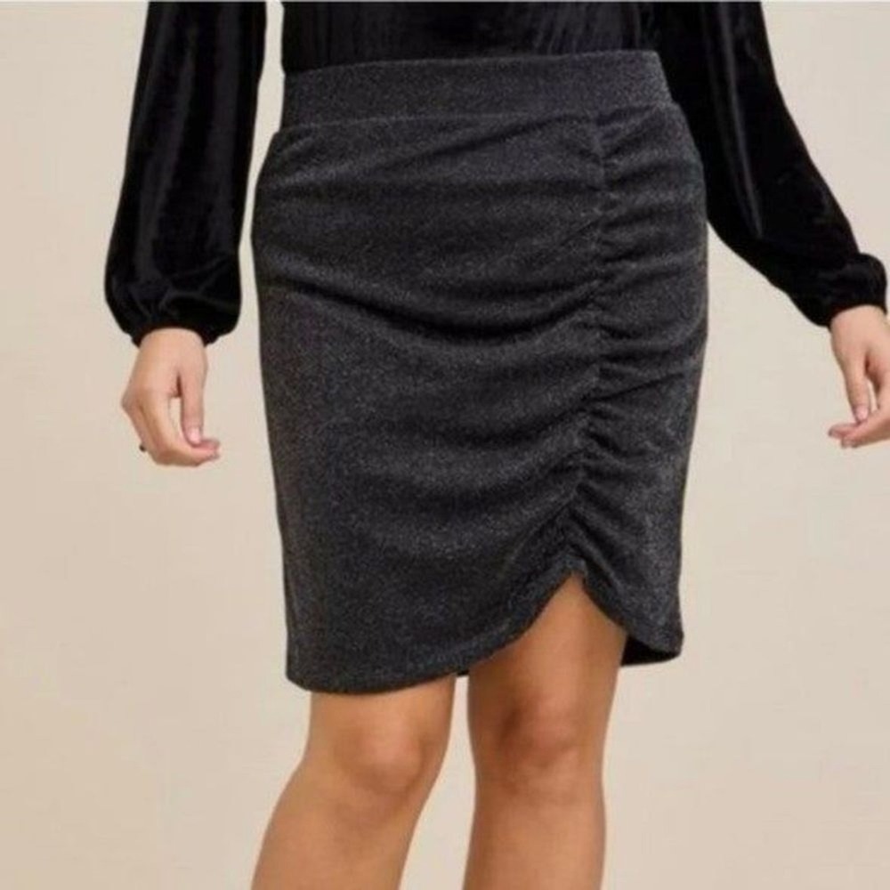 Dark Academia Quiet Luxury Black‎ Glitter Ruched Pencil Skirt NWT torrid 3X